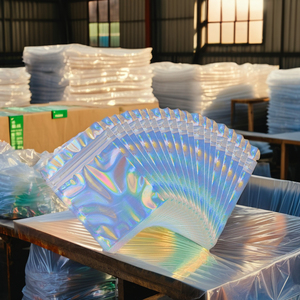 Maßgefertigte Aluminiumfolie Transparente Holographische Reißverschlusstasche Wiederverschließbare Geruchsdichte PET-Lebensmittelverpackung Mylar Kleine Ziplock-Beutel für Pulver - Product Image 5