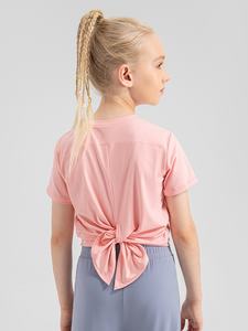 Blouse de sport pour filles 30D Spin légère respirante à bretelles fendues ample décontractée à manches courtes 33212 pour l'été Yoga nu Enfants - Product Image 6