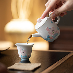 White Porcelain Hand Painted Rabbit Teapot With Lid Round Shape For Kung Fu <b>Tea</b> <b>Set</b> Afternoon <b>Tea</b> Ceramic Infuser - Product Image 3