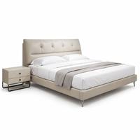 Cadre de lit en chêne rembourré en cuir véritable Napa, réglable, style luxe léger traditionnel, pour chambre principale, tailles double, king et queen