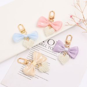<b>Sweet</b> BowKnot Keychain Butterfly Knot Imitated Pearl String Key Chain Phone Charms Bag Strap Cellphone Cellphone Lanyard Keyring - Product Image 1