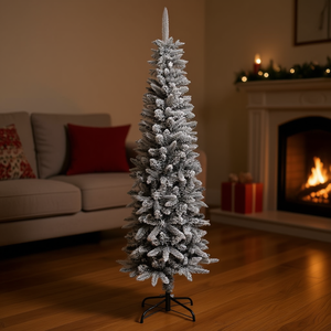 Árbol de Navidad Artificial Delgado D0102HXUX72 de 6 Pies con Nieve, Material de PVC y PE, Base para Interiores, Diseño Realista - Product Image 2