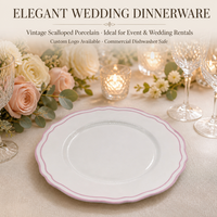Service de vaisselle en porcelaine vintage rose à bord festonné, assiettes en céramique pour hôtels de luxe, banquets de mariage, location en gros