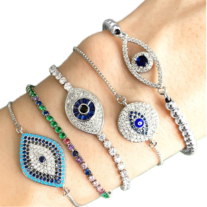 Venta al por mayor de pulsera de tenis de la suerte <span class=keywords><strong>para</strong></span> mujer, plata, mal de ojo, diseño de circón, material de cobre, estilo moderno, símbolo cristiano <span class=keywords><strong>para</strong></span> regalo - Product Image 1