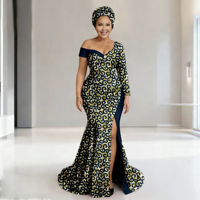 Robe de mariée traditionnelle africaine Dashiki pour femme, fendue, longueur ras du sol, grande taille, en coton, coupe ajustée, assortie à un turban 2525194