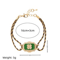 Bracelet en Corde Tressée Vintage Coloré Plaqué Or 18K avec Breloque Florale en Cuivre Émaillé, Bracelets Ajustables pour Femmes – Vente en Gros