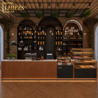 Meubles de magasin de desserts modernes et luxueux, comptoir de bar à café commercial en bois avec LED pour la décoration d'une boulangerie