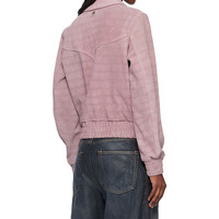 Blouson Bomber en Daim Rose Poudré à Motif Géométrique pour Femme, Col Revers, Fermeture Éclair, Ourlet Côtelé, Décontracté, Automne/Hiver, Coupe-Vent, Imperméable, OEM