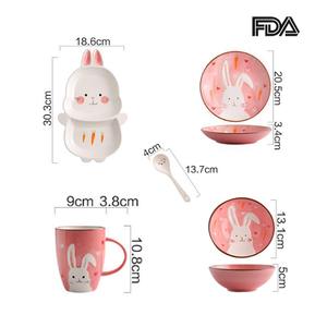 Ceramic <strong>Dinner</strong> <strong>Set</strong> for <strong>Children</strong> Toddler Plates Divided Dinnerware, Cartoon Kids Cups, Bowls and Flatware - Product Image 2
