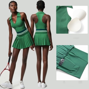 กระโปรงเทนนิสทรงพลีทสุดเก๋พร้อมเสื้อครอปท็อปแบบ Racerback เข้าชุด - ชุดกีฬาสำหรับผู้หญิงที่มีน้ำหนักเบาและยืดหยุ่นได้ - Product Image 2