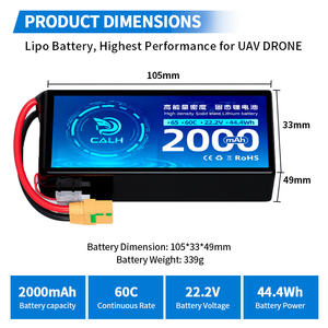 Batería FPV Personalizada CALH 6S 22.2v 1500mAh 1800mAh 2000mAh 3000mAh de Alta Velocidad 60C Lipo para Drones UAV - Product Image 4