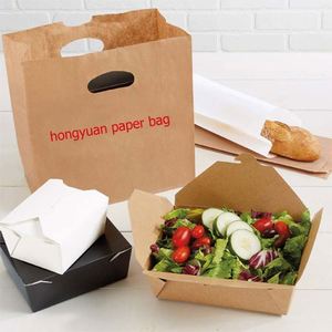 Custom Logo Flexo Printed Eco-friendly Brown Kraft Paper Bags with Die-cut Handle for Food Packaging Milk & Sushi Takeaway - Product Image 2