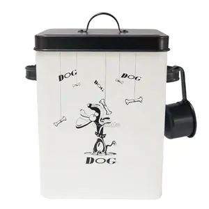 Iron Steel Dog Cookie Jar and Food Storage Tin with Lid and Serving Scoop Dog Treat Container