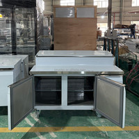 Réfrigérateur commercial en acier inoxydable, directement de l'usine, avec comptoir de préparation réfrigéré, 2 portes, table de préparation pour pizzas pour pizzeria
