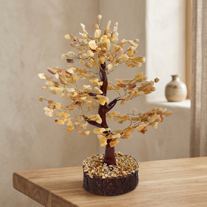 Handmade Natural Yellow Gemstone Aventurine Agate <b>Christmas</b> <b>Tree</b> with Crystal Beads Thick Wooden Roots 7-8 Inch Home Decor Gift - Product Image 1