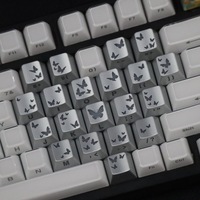 21 Keys Silver Butterfly Heart PBT Keycap Set Side Printed OEM Profile Dye Sublimation Keycaps Compatible with Wooting Keyboard