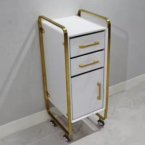Mesa de Manicura Desmontable con Esquinas Doradas, Tres Gabinetes de Almacenamiento y Carro con Cajones - Product Image 4
