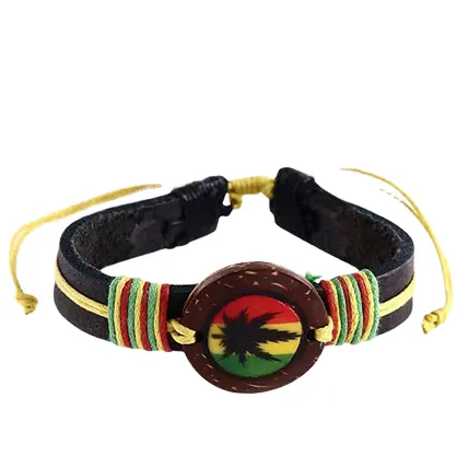2404 Jamaica Rasta для мужчин и женщин тканый браслет со знаком мира из кожи красный желтый зеленый