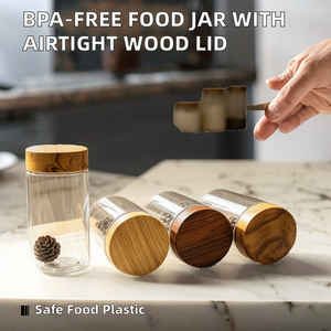 Pot de conservation alimentaire moderne en plastique sans BPA avec couvercle imitation bois – Contenant hermétique pour l'organisation de la cuisine et des garde-manger, idéal pour les cadeaux - Product Image 2