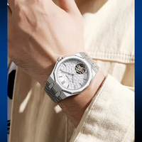 Jam Tangan Pria Desain Terbaru Hollow Out Tourbillon Fashion Bercahaya Tahan Air dengan Mesin Otomatis