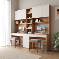 Meubles de bureau classiques pour la maison, bureau d'ordinateur en bois, table d'étude pour deux enfants avec armoire