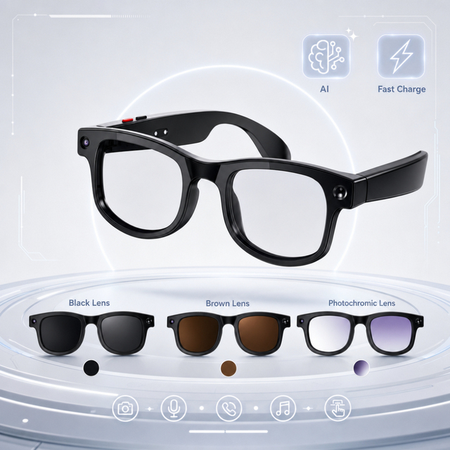 Lightweight Ai Smart Glasses With Camera 8m Magnetic Charge Anti Shake Video Recording Ai Assist Smart Glasses