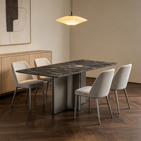 Table à manger rectangulaire de luxe moderne en marbre noir et argent naturel, base en bronze brossé, 8 places, idéale pour appartement