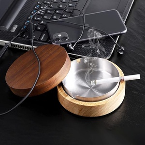 Wooden <strong>Ashtray</strong> with Stainless Steel Windproof Liner Durable Easy Clean Indoor/Outdoor Use <strong>Cool</strong> <strong>Ashtrays</strong> for Patio Office Home - Product Image 2