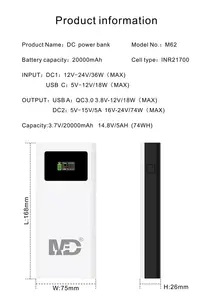 New Design High Capacity Power Bank 20000mAh DC Output 5V-24V Adjustable Fast Charging Portable Laptop Power Bank