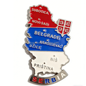 Imán de nevera esmaltado con mapa de la bandera de <span class=keywords><strong>Serbia</strong></span> - Adhesivo metálico para refrigerador con ciudades serbias, Belgrado y emblema nacional - Product Image 1