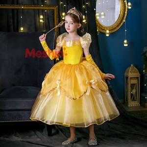 Robe de princesse jaune pour enfants, en maille, pour l'été, inspirée des personnages de films, pour filles, costumes de rôle personnalisés, vente flash MS - Product Image 1