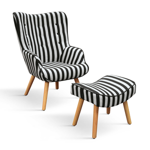 Fauteuil Umbertino avec repose-pieds, tissu rayé, pieds en bois, ensemble de fauteuils inclinables d'intérieur - Product Image 1