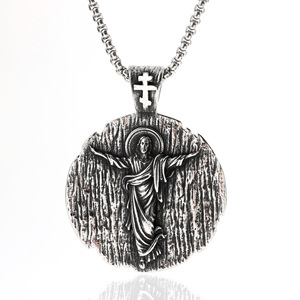 yunnique Stainless Steel Jesus Pendant Necklace For Men <b>Cross</b> Shape Religious Gift Jewelry - Product Image 1