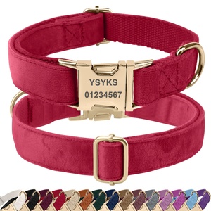 Collar de Lujo para Perro de Terciopelo Suave, con Grabado Personalizado, Etiqueta de Identificación Antipérdida, Color Sólido, con Hebilla Metálica - Product Image 3