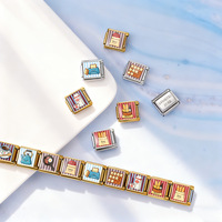 Aksesoris gelang modular Italia, motif sarapan Italia yang lucu: roti panggang, kopi, telur, roti, berbahan stainless steel, untuk gelang Italia DIY.