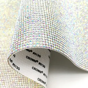 Bling Crystal Rhinestone Flat Back Self Adhesive Sheet 2mm Hot Fix to Fabric glass Rhinestone transfer Mesh Roll for Wedding