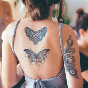 Adesivo de tatuagem dos sonhos, adesivo não tóxico para tatuagem de longa duração com plantas de borboleta