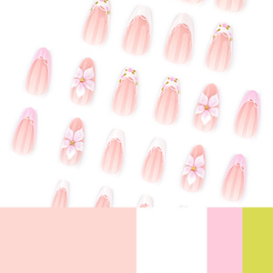 <span class=keywords><strong>Faux</strong></span> Ongles de Luxe en Amande Française avec Fleurs 3D, <span class=keywords><strong>Kit</strong></span> d'Ongles à Presser Roses de Haute Qualité en Gros - Product Image 3