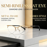 Monture de lunettes semi-cerclée œil-de-chat en métal pour femme, verres en forme de diamant, lunettes optiques tendance pour femme, logo personnalisé, vente en gros