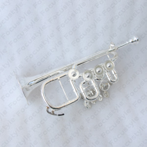 <span class=keywords><strong>Trompeta</strong></span> Profesional Modelo 4 con Válvulas Rotatorias de Latón Plateado, <span class=keywords><strong>Trompeta</strong></span> Piccolo BB/A para Principiantes, Instrumento Musical - Product Image 2