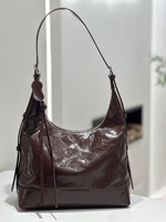 Sac Hobo Vintage en Cuir de Vachette Huilé et Ciré, Sac à Bandoulière Souple Grande Capacité, Fourre-tout Tendance Streetwear pour Femme, Tendances Printemps 2026
