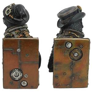 Porte-livres sculpturaux steampunk chat et hibou pour les amateurs de connaissances - Product Image 4