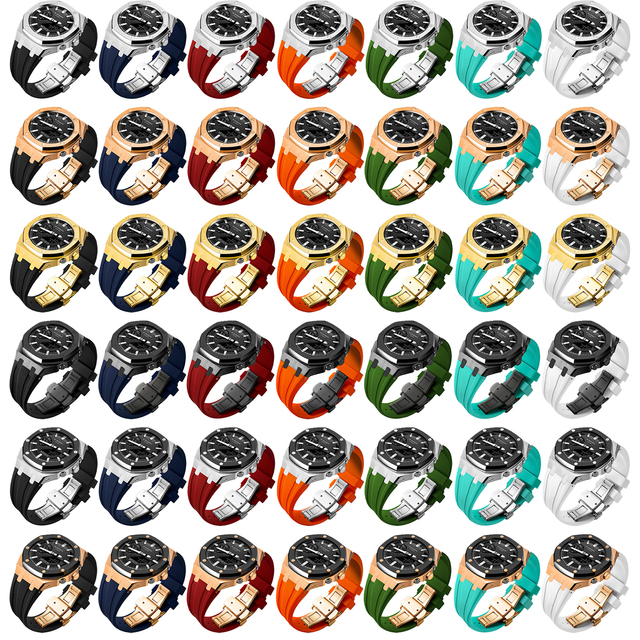 Luxury 5th Generation Customizable Circular Stainless Steel Watch Case Mod Kit with Steel Belt Silicone Tape ROYAL BEAR RB-6001