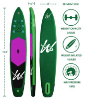Planche de surf gonflable à point de goutte 12'6, accessoire de course pour les jeunes, 2022