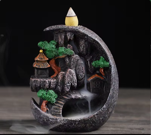 Nouveau brûleur d'encens à reflux en résine en forme de <span class=keywords><strong>montagne</strong></span>, fontaine cascade, support en céramique, cônes d'encens, décoration artisanale pour la maison - Product Image 1