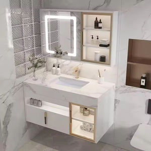 Lavabo blanc de style européen avec plan de travail en marbre, armoire à miroir noble et élégante en forme de ruche - Product Image 2