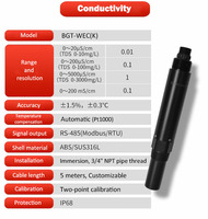 Capteur de pH en acier inoxydable SUS316L | Compensation automatique de la température Testeur de qualité de l'eau ORP EC Turbidité PH Capteur Qualité de l'eau