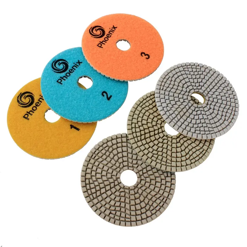 RAIZI 4 inch 3 step Wet Diamond Polishing Pads for Granite Marble Quartz Engineered Stone