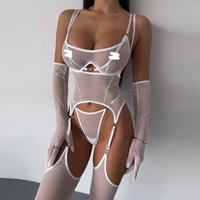 Set Lingerie Stoking Shapewear Jaring Bernapas yang Memikat, Menggoda, dan Nyaman, Pakaian Tidur Dua Potong Tipis Seksi