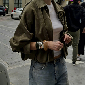Nouvelle veste bomber décontractée et ample en faux daim à col rabattable pour <span class=keywords><strong>femme</strong></span>, collection automne-hiver 2026, haute qualité, chaude et polyvalente - Product Image 4